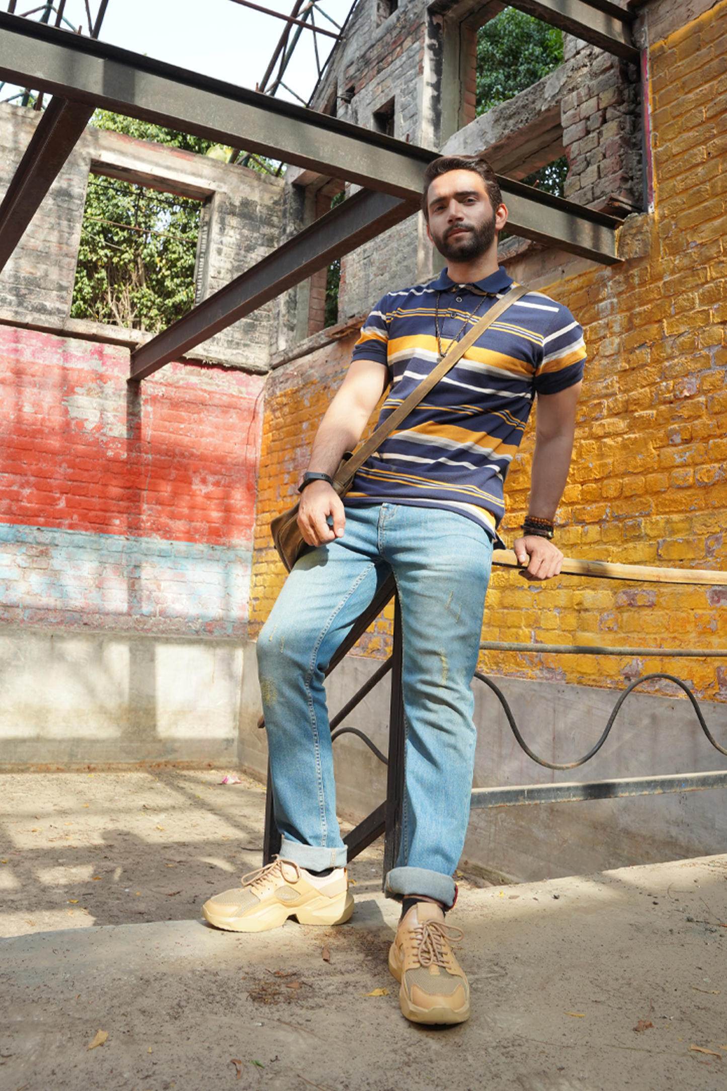Tommy (Blue and Mustard Striped Polo Shirt) - Under Guns