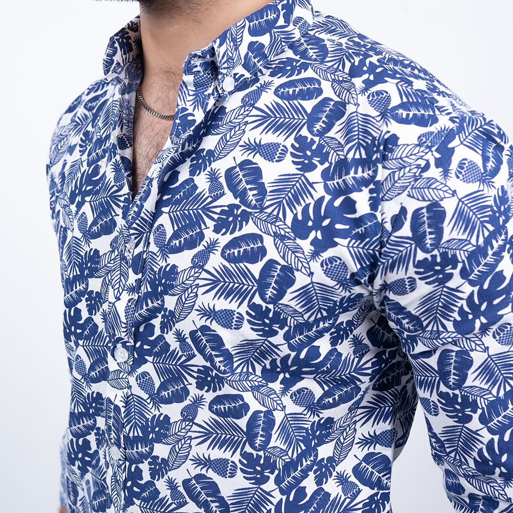 Preston Blue Printed Cotton Formal Shirt for Men